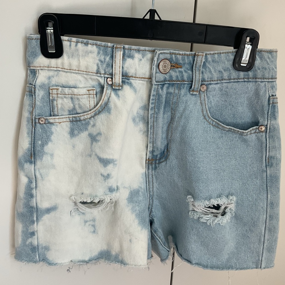 GOGO High Rise Tie-Dye Blue and White Jean Shorts